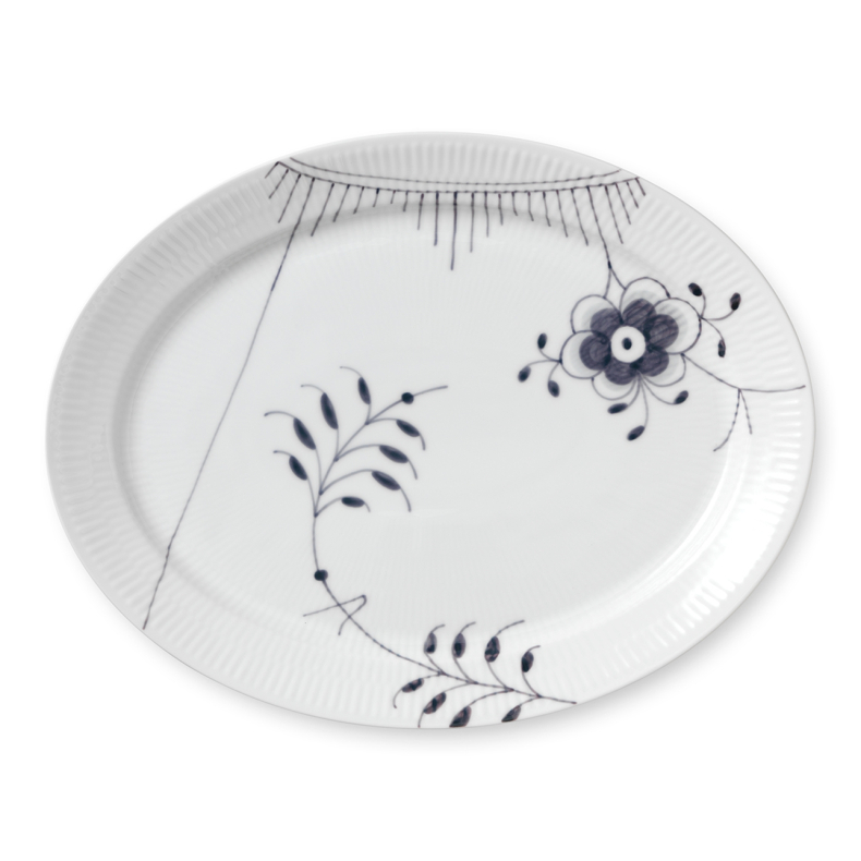 Royal Copenhagen Sort Mega Riflet oval tallerken 33 cm