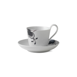 Royal Copenhagen Sort Mega Riflet h�jhankskop med underkop sort 24 cl