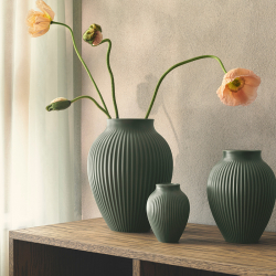 Knabstrup Keramik Ripple mat vase mrkegrn H20 cm