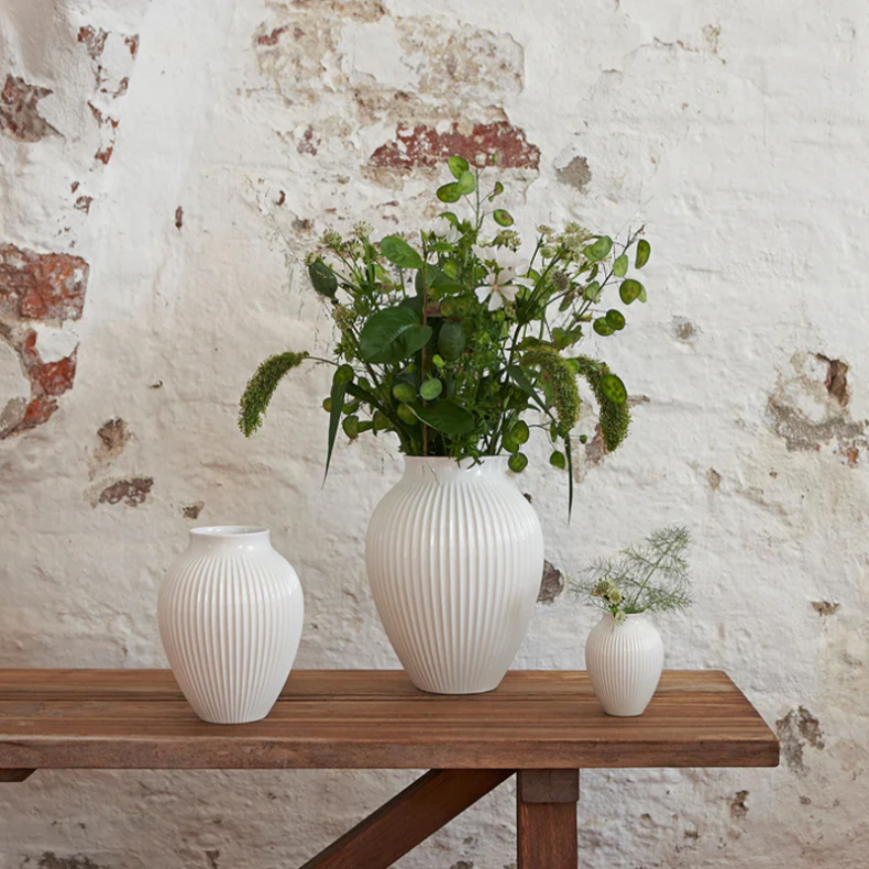 Knabstrup Keramik Ripple vase hvid H12,5 cm