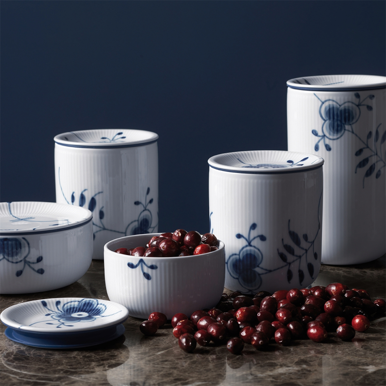 Royal Copenhagen Bl� Mega Riflet opbevaringskrukke mellem