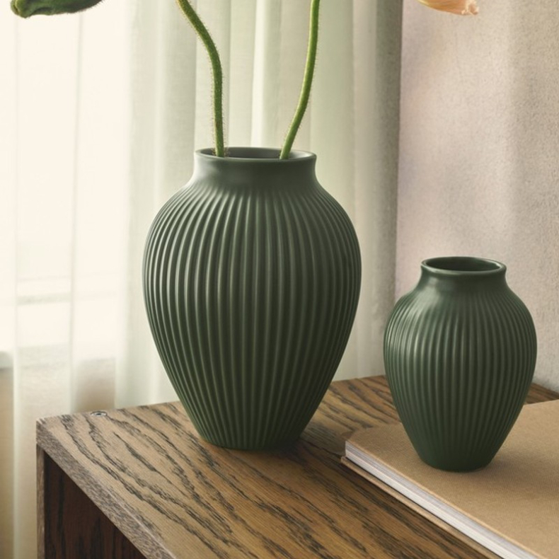 Knabstrup Keramik Ripple mat vase mrkegrn H20 cm