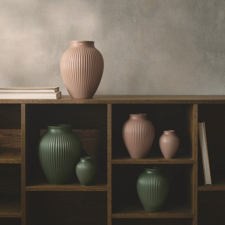 Knabstrup Keramik Ripple vase m�rkegr�n H12.5 cm