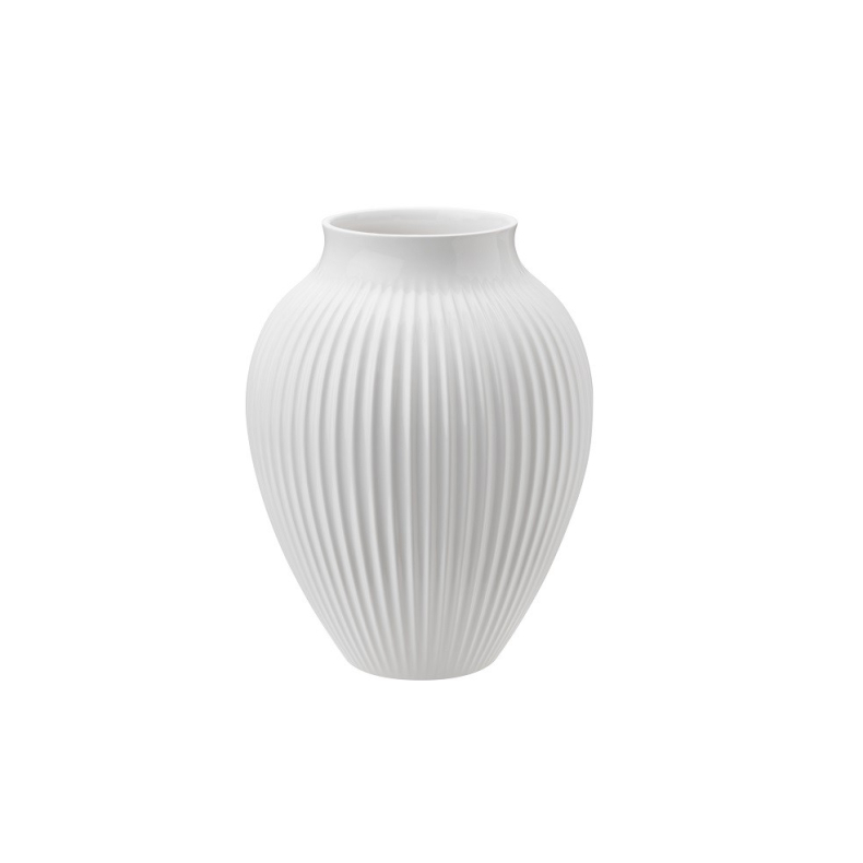 Knabstrup Keramik vase rillet hvid 20 cm