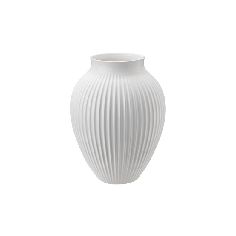 Knabstrup Keramik vase rillet hvid 27 cm